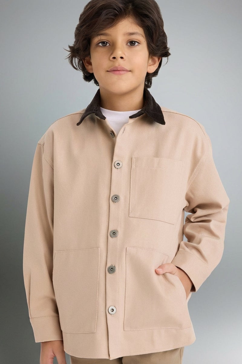 DeFacto Beige Boy Boy Contrast Shirt Collar Gabardine Shirt Jacket Casual - Image 1